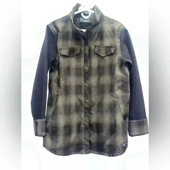 Ride Snowboarding Jacket Medium Green Plaid Softshell collared - Picture 1 of 4